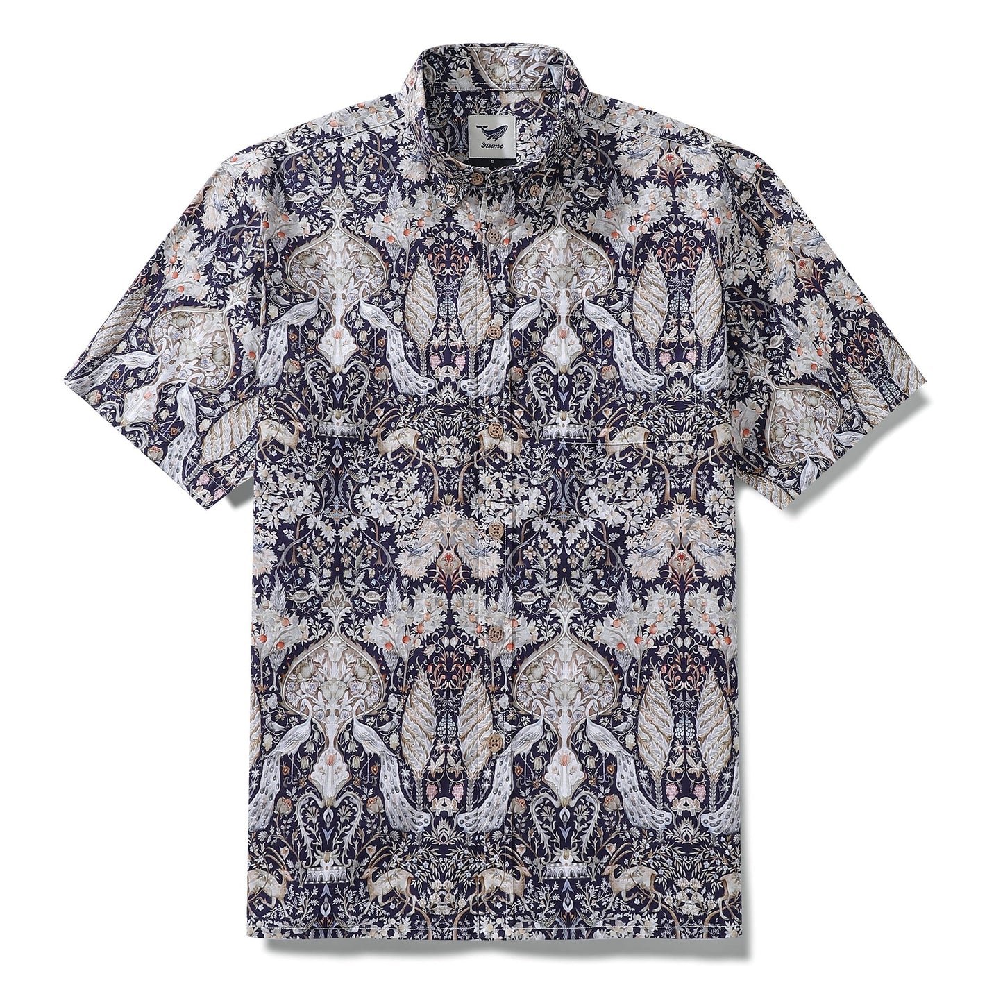 Men's Hawaiian Shirt The Garden of Serenity Cotton Button-down Short Sleeve 1940s Vintage Shirt