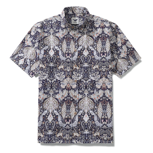 Men's Hawaiian Shirt The Garden of Serenity Cotton Button-down Short Sleeve 1940s Vintage Shirt
