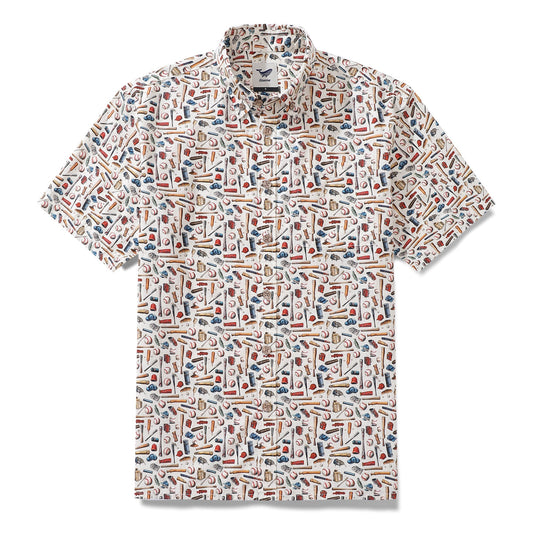 Men's Hawaiian Shirt Field of Dreams Print Cotton Button-down Short Sleeve Aloha Shirt