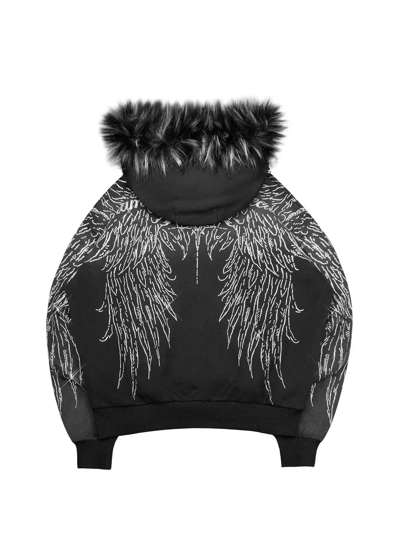 FALLEN FAUX FUR STUDDED CROP ZIP HOODIE (DETACHABLE FUR)