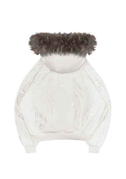 FALLEN FAUX FUR STUDDED CROP ZIP HOODIE (DETACHABLE FUR)