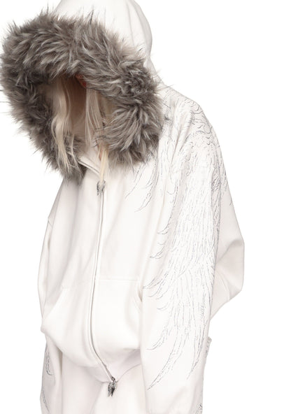 FALLEN FAUX FUR STUDDED CROP ZIP HOODIE (DETACHABLE FUR)