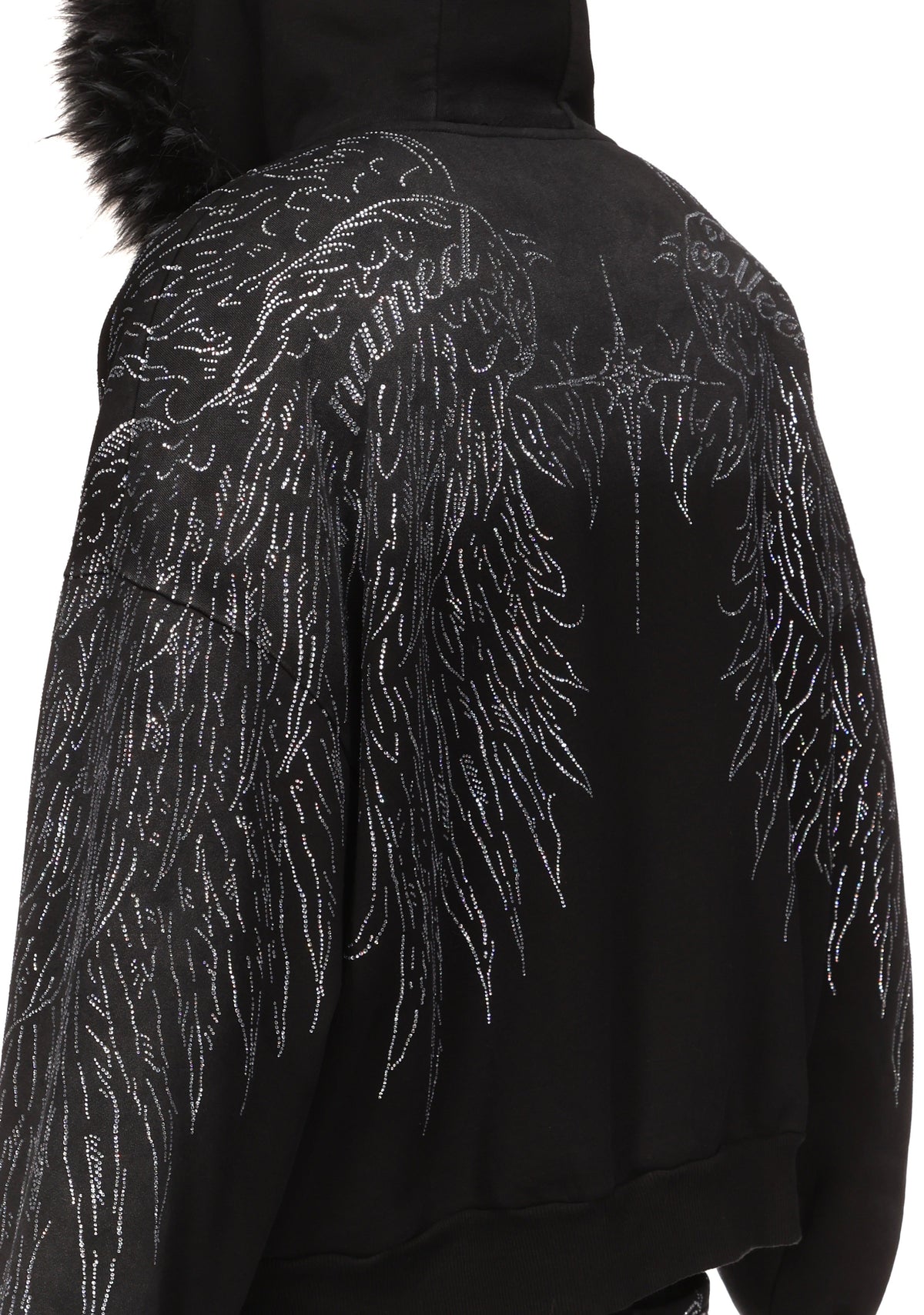 FALLEN FAUX FUR STUDDED CROP ZIP HOODIE (DETACHABLE FUR)