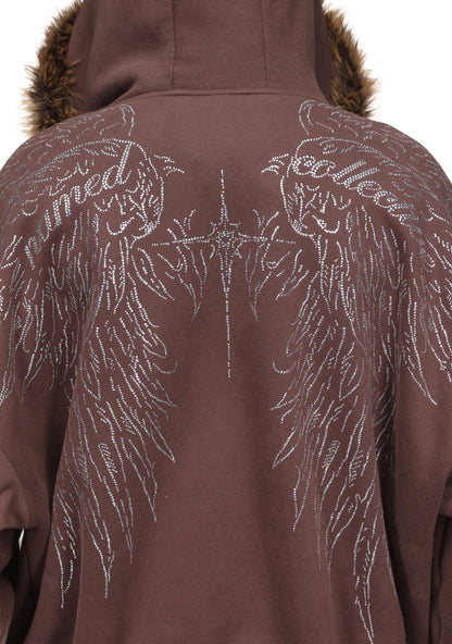 FALLEN FAUX FUR STUDDED CROP ZIP HOODIE (DETACHABLE FUR)