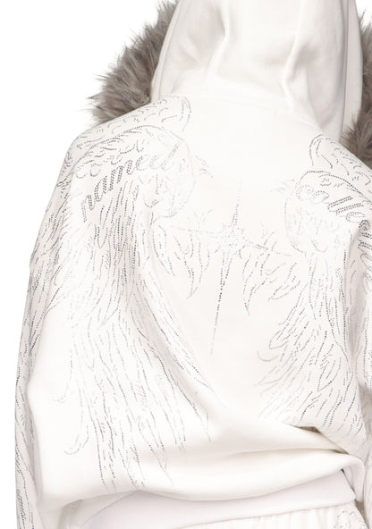 FALLEN FAUX FUR STUDDED CROP ZIP HOODIE (DETACHABLE FUR)