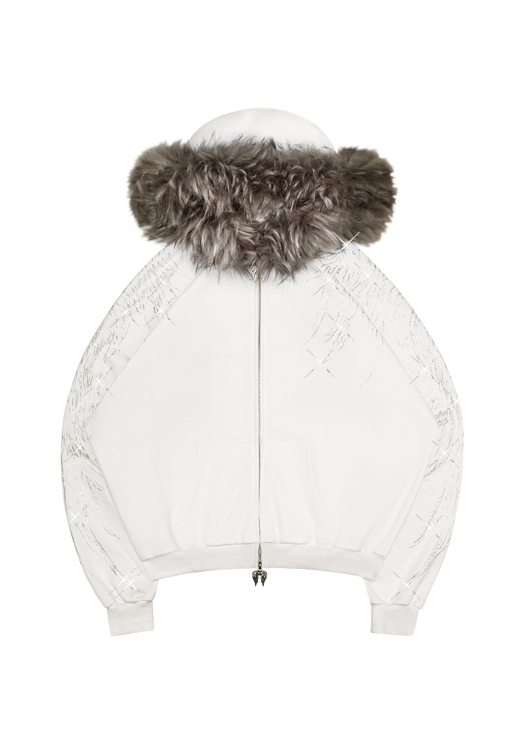 FALLEN FAUX FUR STUDDED CROP ZIP HOODIE (DETACHABLE FUR)