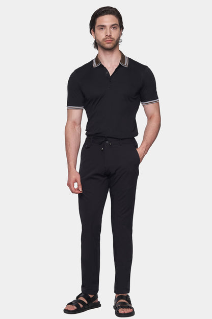 The Mercerized Cotton Polo (Black & Brown Accent)