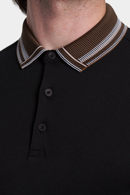 The Mercerized Cotton Polo (Black & Brown Accent)