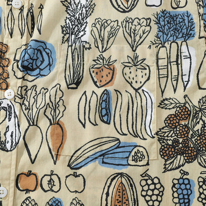 1980s Vintage Hawaiian Shirts for Men Vegetable and Fruit Print Short Sleeve Shirt