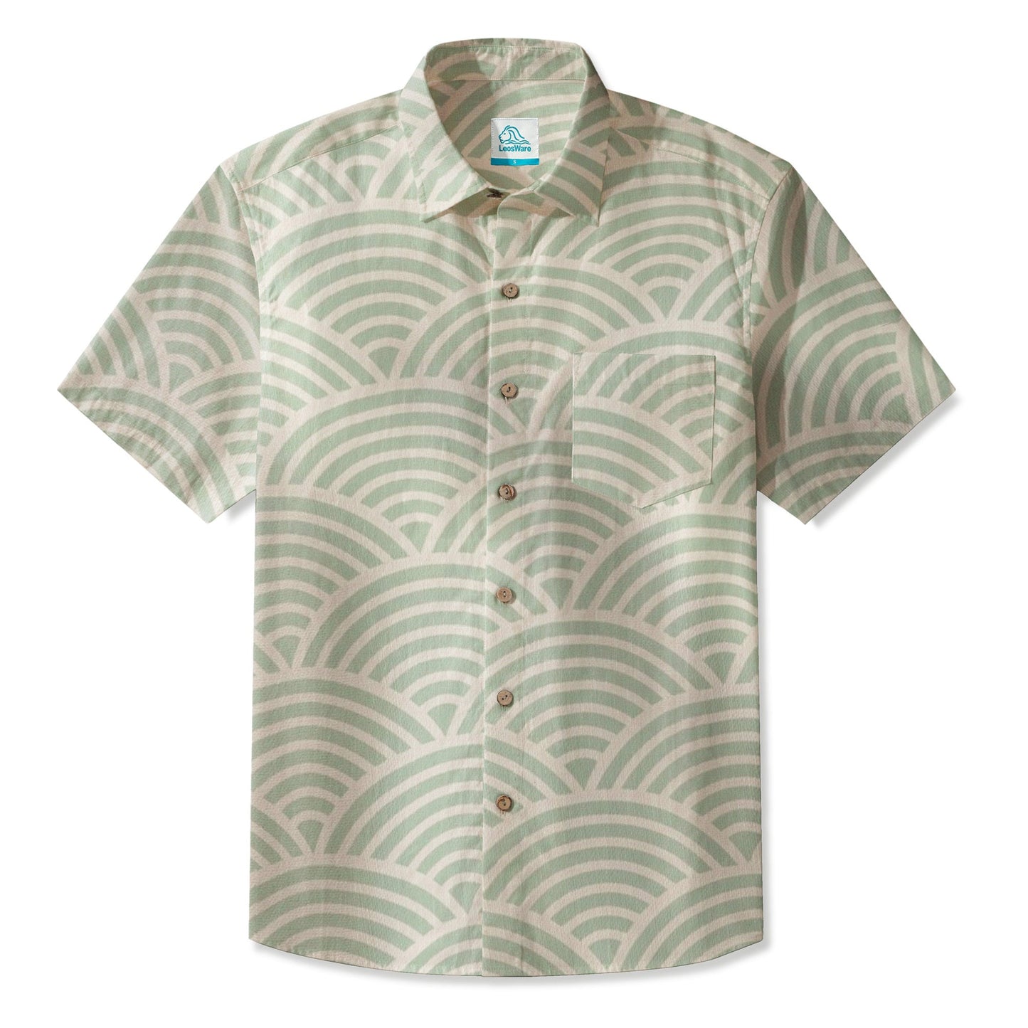 LeosWare® Men's Hawaiian Shirt Short Sleeve Button-up 95% Polyester, 5% Spandex Aloha Echoing Ripples