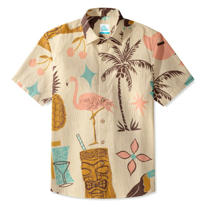 LeosWare® Men's Hawaiian Shirt Short Sleeve Button-up Breathable & Quick-Dry Aloha Tropical Paradise Vibes