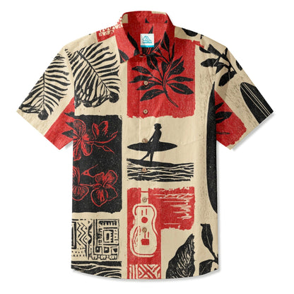 LeosWare® Men's Hawaiian Shirt Short Sleeve Button-up Breathable & Quick-Dry Aloha Island Drift