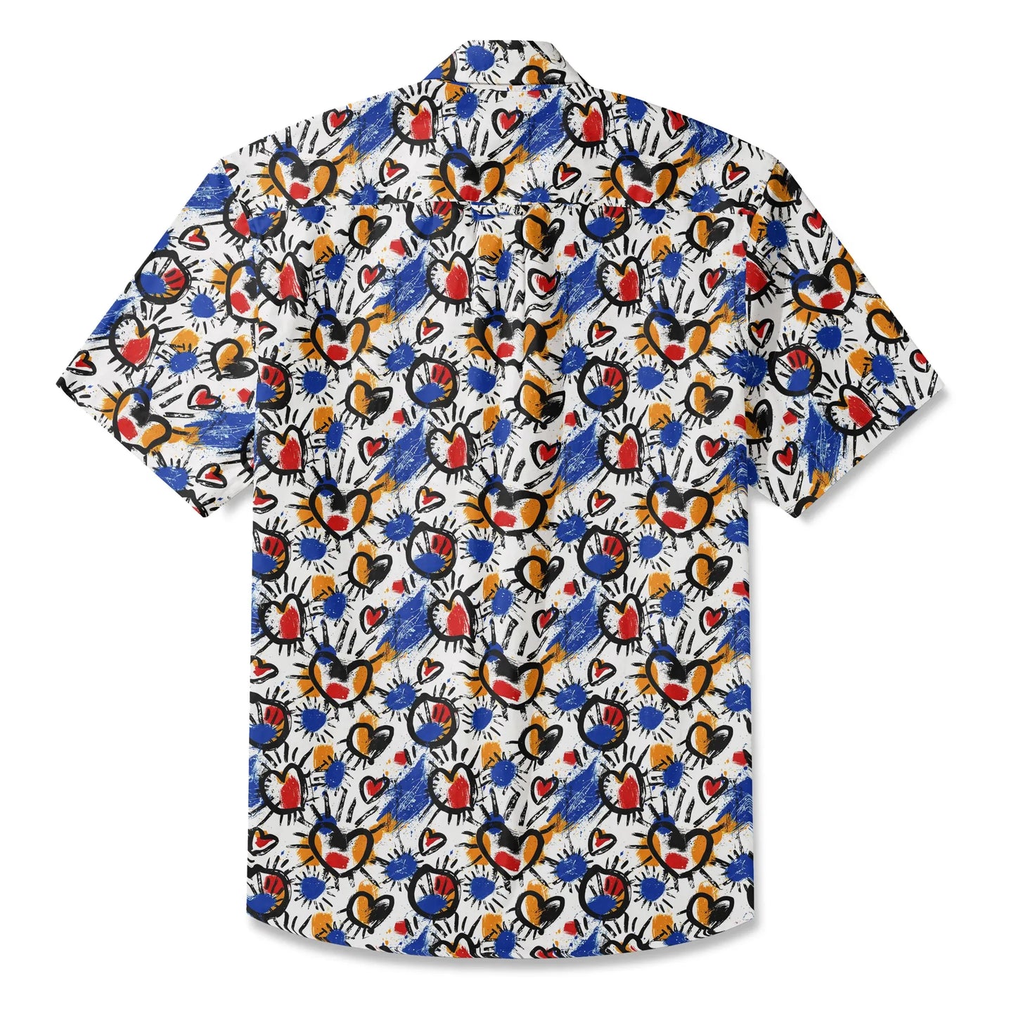 LeosWare® Men's Hawaiian Shirt Short Sleeve Button-up 100% Cotton White Aloha Color Clash Heart Mango