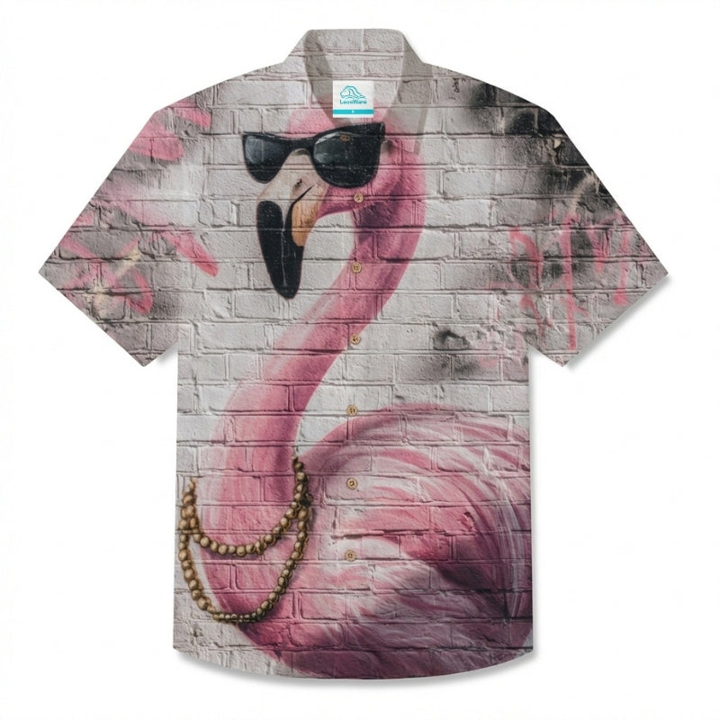 LeosWare® Men's Hawaiian Shirt Short Sleeve Button-up Breathable & Quick-Dry Aloha Flamingo Urban Chic
