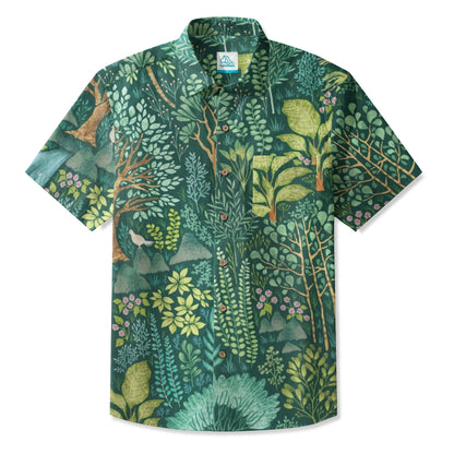 LeosWare® Men's Hawaiian Shirt Short Sleeve Button-up 95% Polyester, 5% Spandex Aloha Enchanted Forest