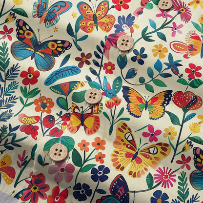 LeosWare® Men's Hawaiian Shirt Short Sleeve Button-up 100% Cotton Beige Aloha Butterfly Whispers In Full Bloom