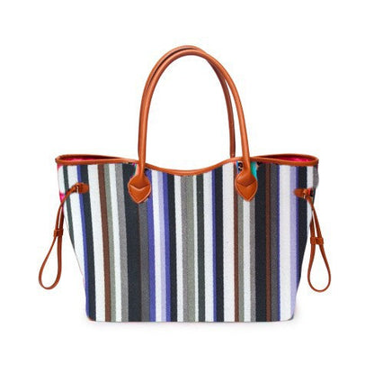 Women’s Rainbow Striped Tote – Multicolor Handbag, Shoulder Beach Shopper