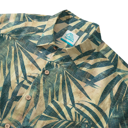 LeosWare® Men's Hawaiian Shirt Short Sleeve Button-up 100% Cotton Green Aloha Vintage Palm