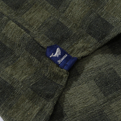 Men's Hawaiian Shirt Cotton Camp Collar Long Sleeve Classic Check Shirt - OLIVE GREEN