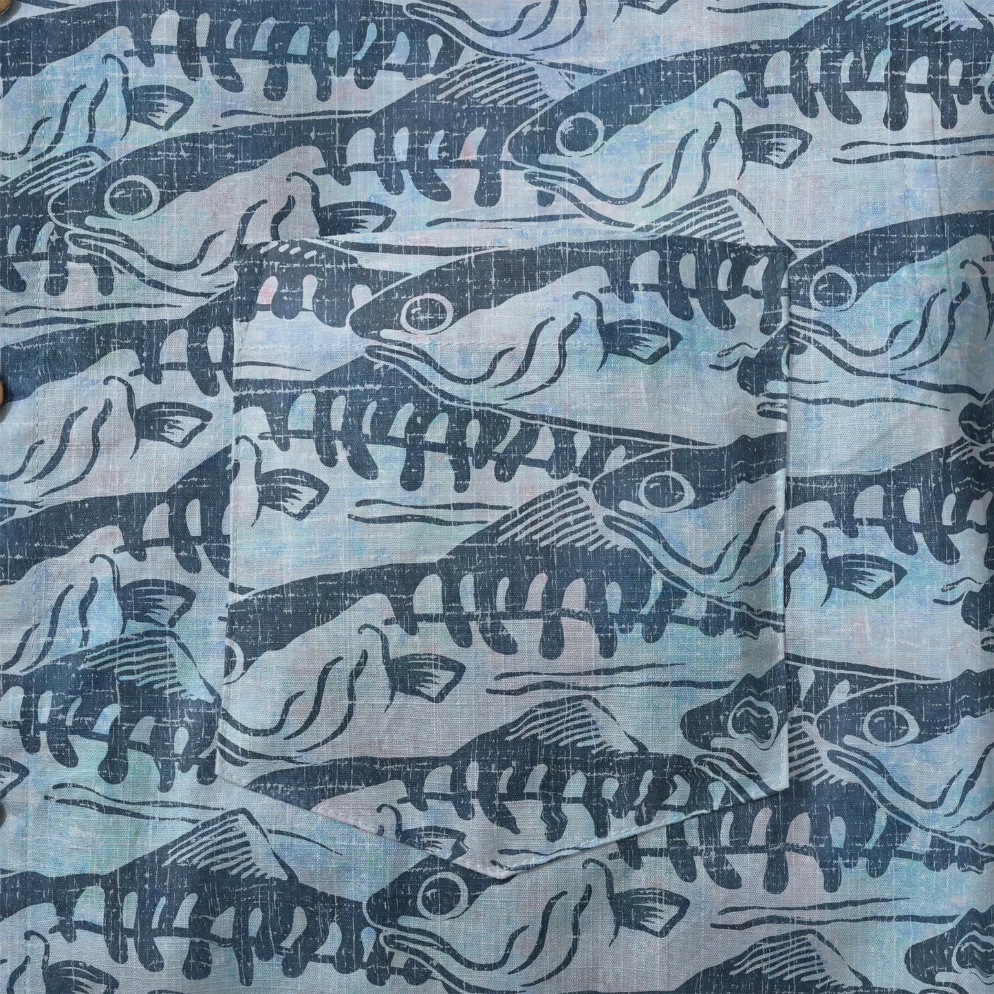 LeosWare® Men's Hawaiian Shirt Short Sleeve Button-up 100% Cotton Blue Aloha Ink Wave Fish Formation