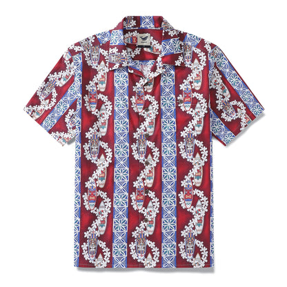 Hawaiian Shirt For Men Surfboard and Lei Shirt Camp Collar 100% Cotton