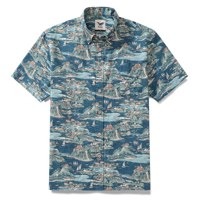 Men's Hawaiian Shirt Azure Dreams Print Cotton Button-down Short Sleeve Aloha Shirt