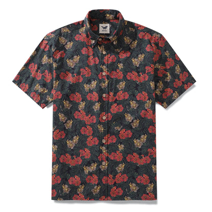 Valentine's Day Men's Hawaiian Shirt Serenity in Bloom Print By Mahhima Bansal Cotton Button-down Short Sleeve Aloha Shirt
