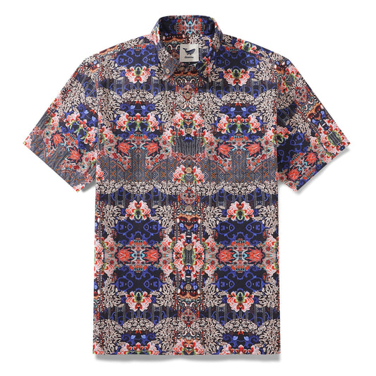 Men's Hawaiian Shirt Blossoms of Antiquity Print 1940s Vintage Short Sleeve Aloha Shirt