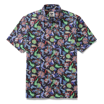 Men's Hawaiian Shirt Vibrant Vines Print Cotton Button-down Short Sleeve Aloha Shirt