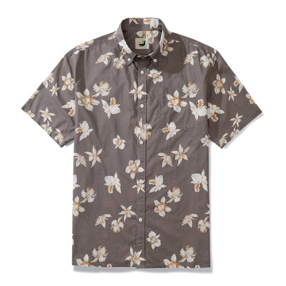 Men's Aloha Shirt Cotton Short Sleeve Brown Button Down 1920s Vintage Shirt