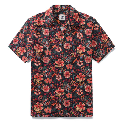 Hawaiian Shirt For Men Musical Hibiscus Shirt Camp Collar 100% Cotton