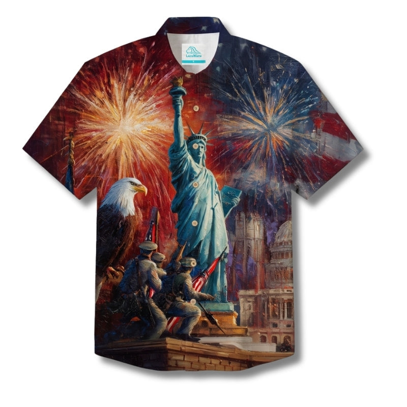 LeosWare® Men's Hawaiian Shirt Short Sleeve Button-up Breathable & Quick-Dry Aloha 250th Anniversary Celebration Of Us Independence Day