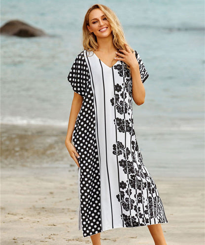 Polyester Irregular Print Beach Dress ¨C Sun Protection Bikini Cover-Up, Vacation Kimono for Women