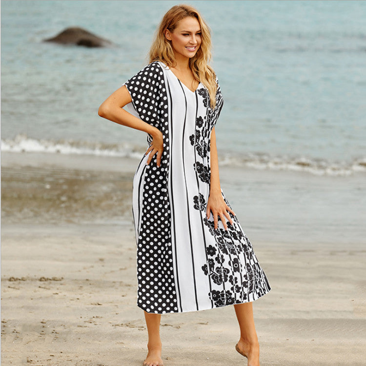 Polyester Irregular Print Beach Dress ¨C Sun Protection Bikini Cover-Up, Vacation Kimono for Women
