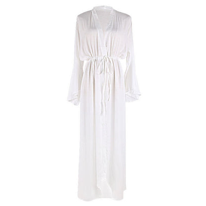 Slub Fabric Flounce Sleeve Deep V-Neck Beach Dress ¨C Vacation Bikini Cover-Up, Sun Protection Kimono