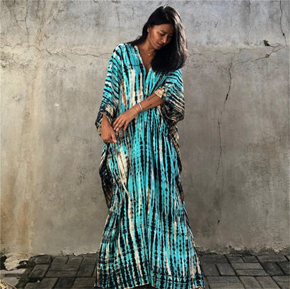 Cotton Ombre Beach Robe ¨C Loose Striped Bikini Cover-Up Dress, Vacation Maxi Kimono