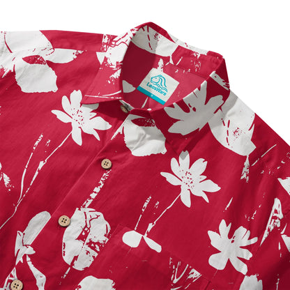 LeosWare® Flower Men's Hawaiian Shirt Short Sleeve Button-up 100% Cotton Red Aloha Red Earth Aroma
