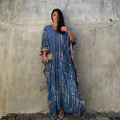 Cotton Ombre Beach Robe ¨C Loose Striped Bikini Cover-Up Dress, Vacation Maxi Kimono