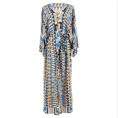 Printed Sexy Cardigan with Belt ¨C Beach Cover-Up, Vacation Bikini Kimono with Tie Waist