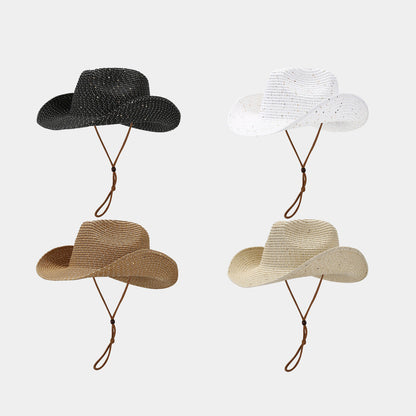 Women's Panama Straw Woven Sun Hat – Windproof Sequin Detail Beach Hat