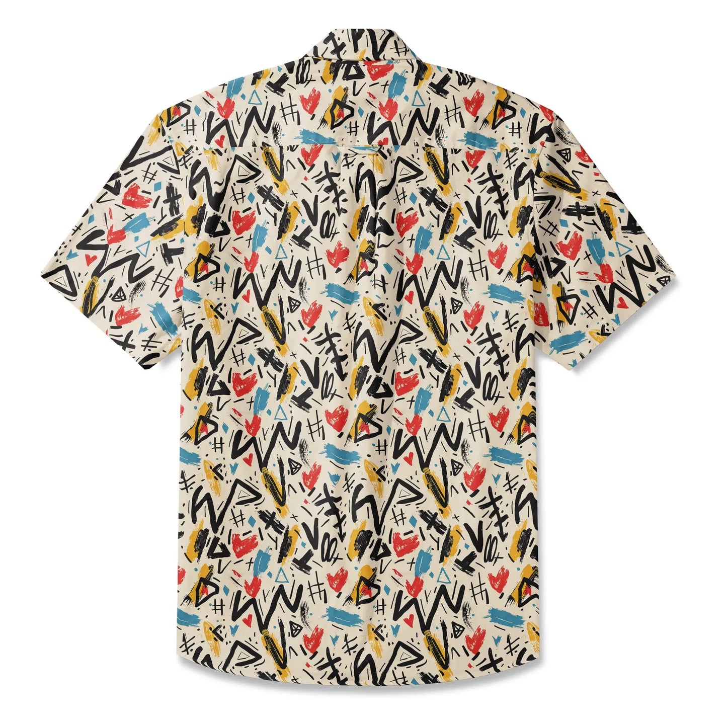 LeosWare® Men's Hawaiian Shirt Short Sleeve Button-up 100% Cotton Beige Aloha Graffiti Impressions