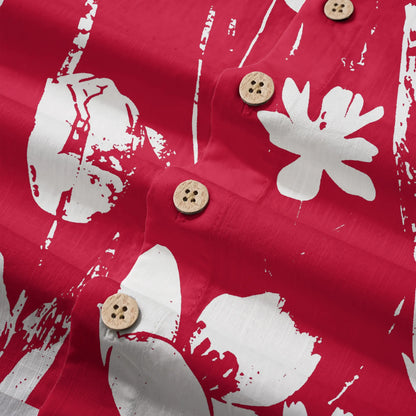 LeosWare® Flower Men's Hawaiian Shirt Short Sleeve Button-up 100% Cotton Red Aloha Red Earth Aroma