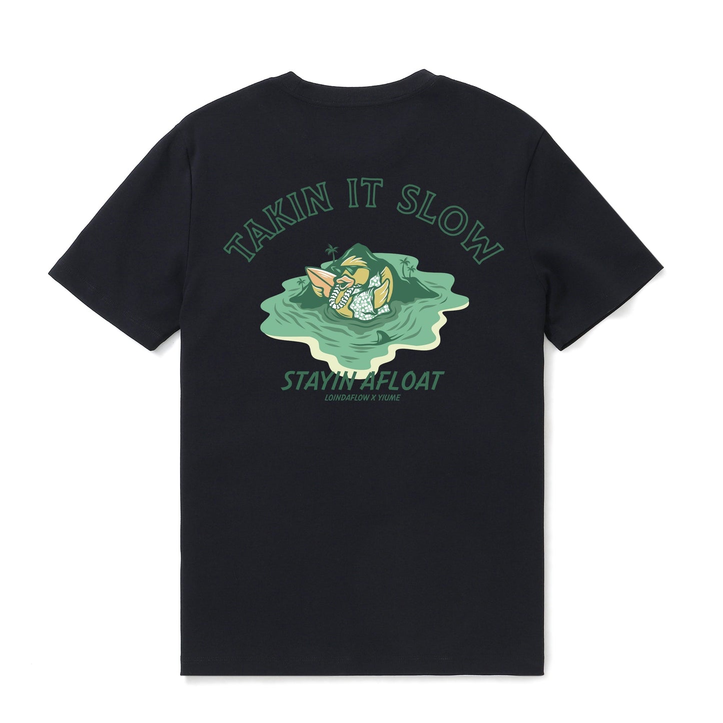Hawaiian Tee For Men Takin It Slow By Loindaflow Tee Crew Neck 100% Cotton - BLACK