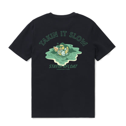 Hawaiian Tee For Men Takin It Slow By Loindaflow Tee Crew Neck 100% Cotton - BLACK
