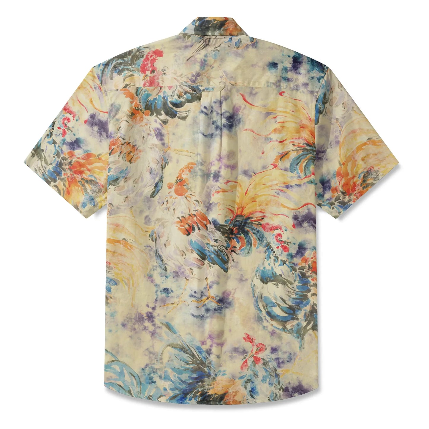 LeosWare® Men's Hawaiian Shirt Short Sleeve Button-up 100% Cotton Orange Aloha Enchanting Rooster