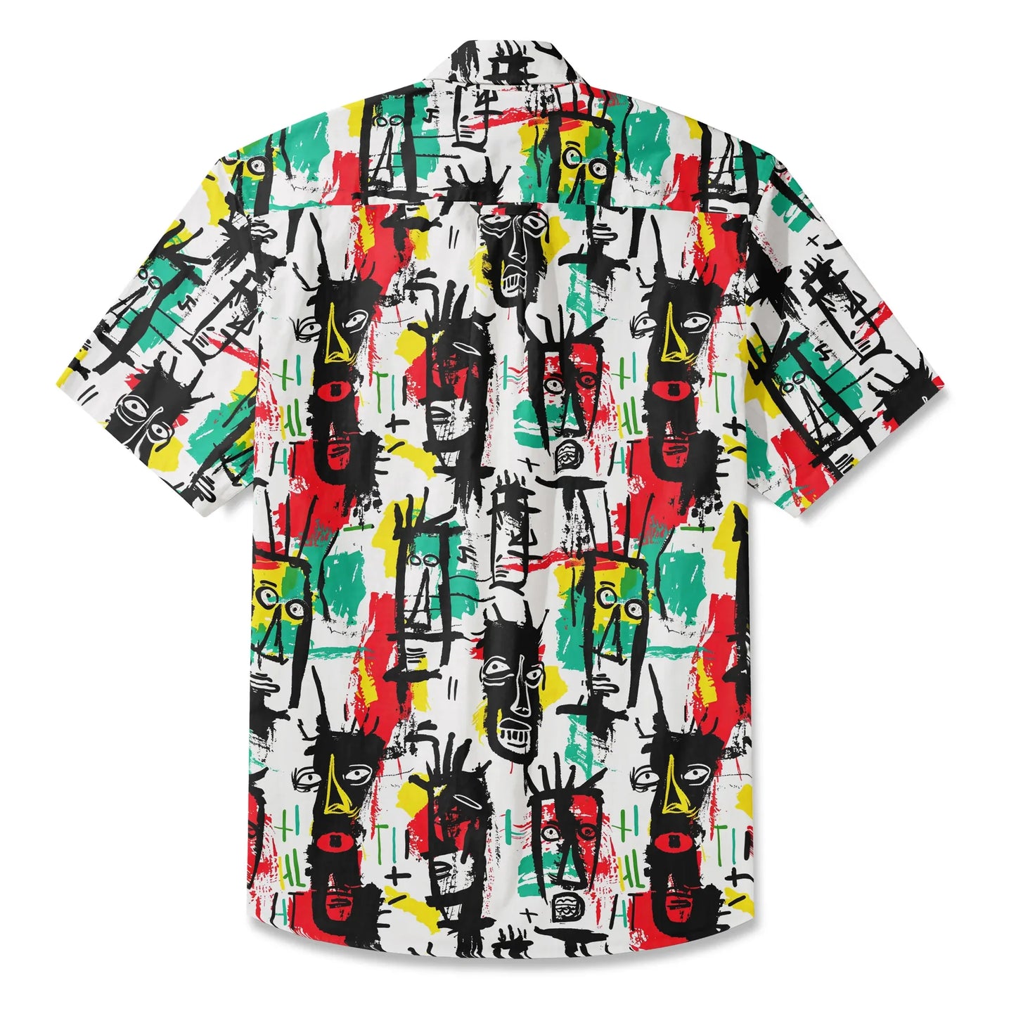 LeosWare® Men's Hawaiian Shirt Short Sleeve Button-up 100% Cotton White Aloha Quirky Face Doodles