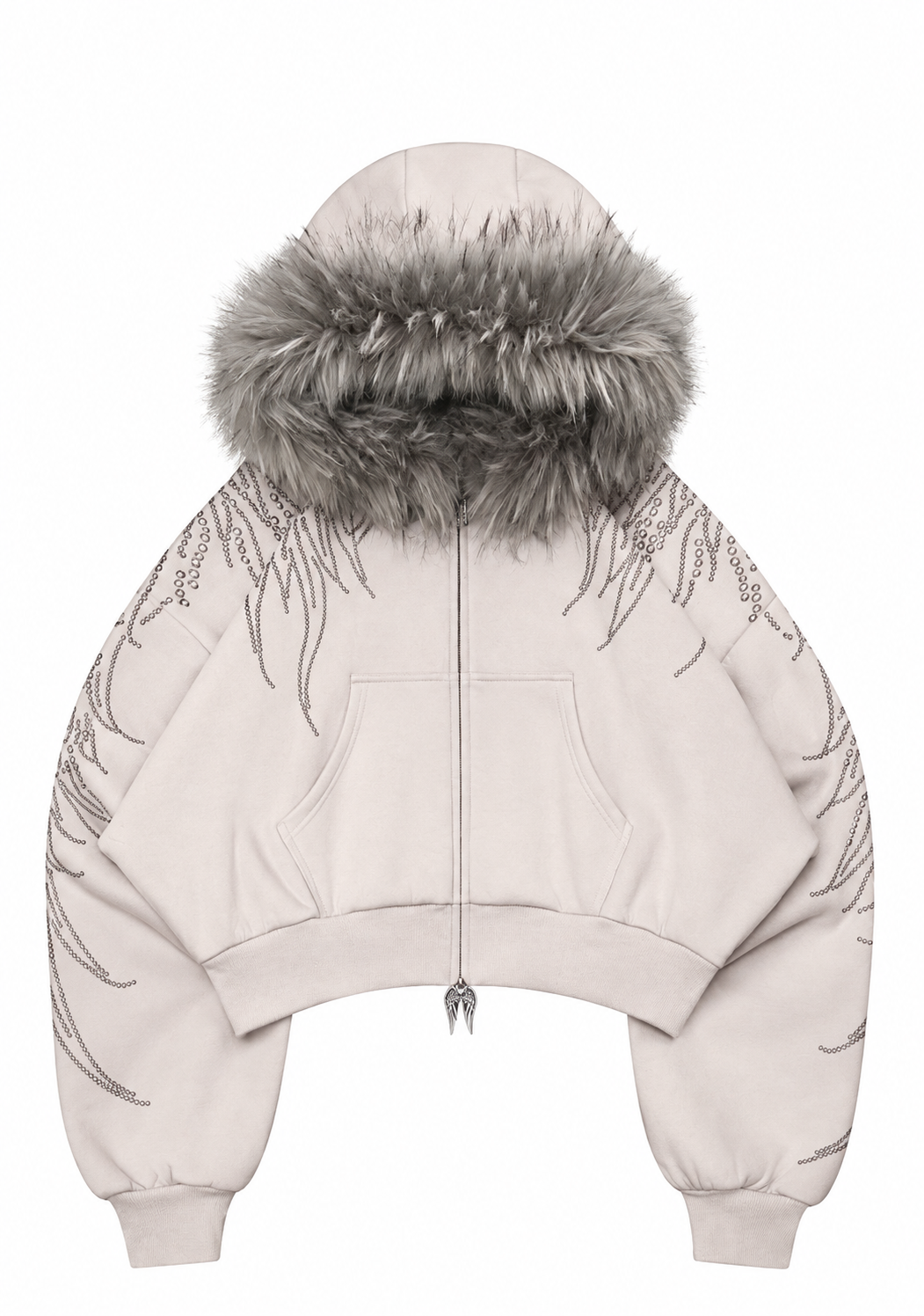 FALLEN FAUX FUR STUDDED CROP ZIP HOODIE (DETACHABLE FUR)