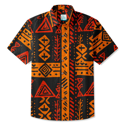 LeosWare® Men's Hawaiian Shirt Short Sleeve Button-up 95% Polyester, 5% Spandex Aloha Ember Tribe