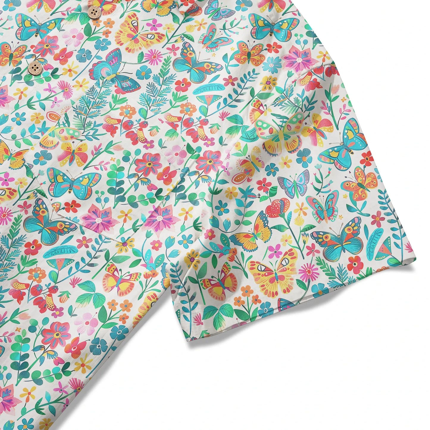 LeosWare® Men's Hawaiian Shirt Short Sleeve Button-up 100% Cotton Blue Aloha Dance Of The Butterfly Blossom Collection