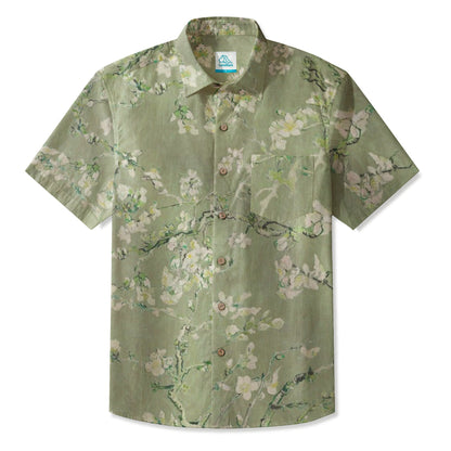 LeosWare® Men's Hawaiian Shirt Short Sleeve Button-up Breathable & Quick-Dry Aloha Blossom In Silence